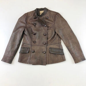 Ruff Hewn brown leather jacket Medium topstitching double breasted
